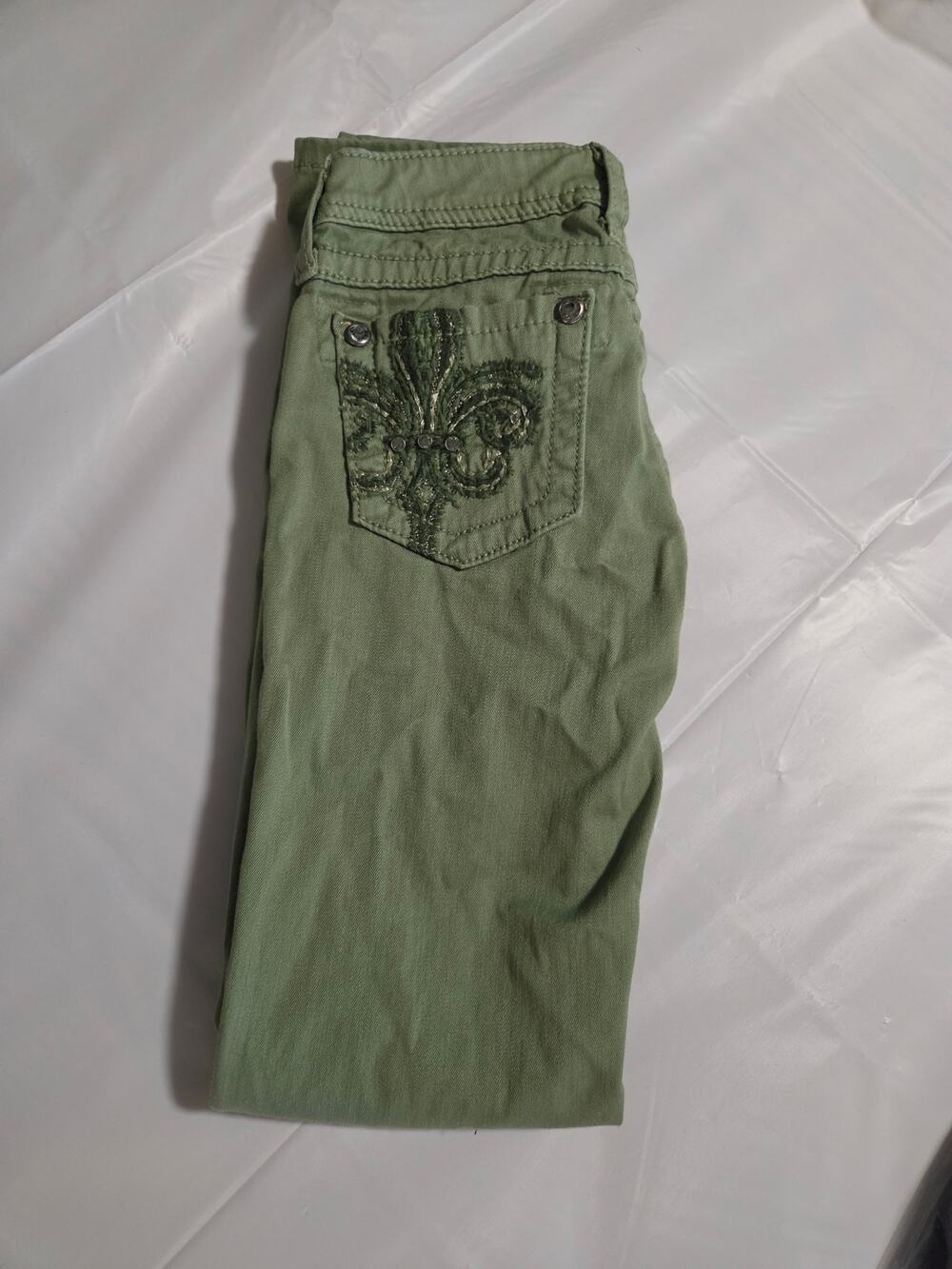 Girls' Miss Me jeans, Fleur-de-lis green, 12